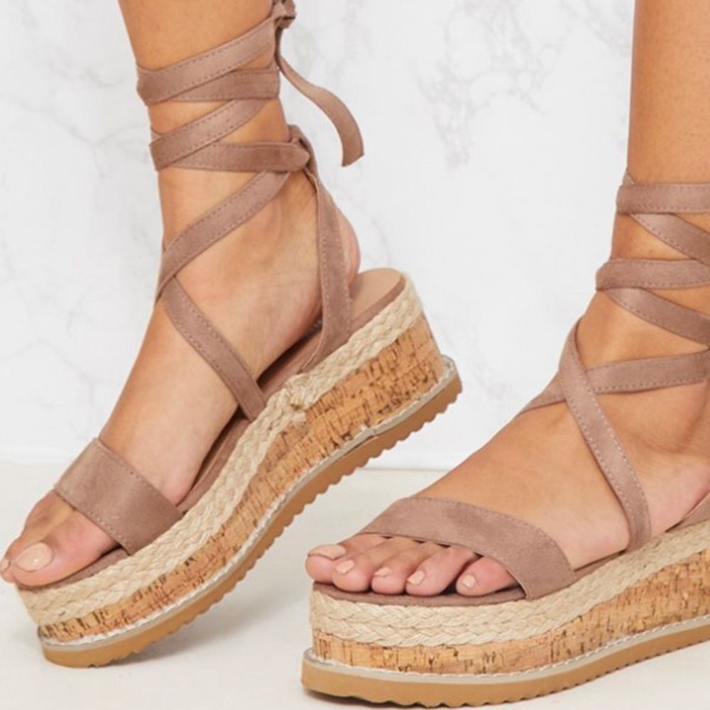 MOCHA ESPADRILLE FLATFORM SANDAL size 7